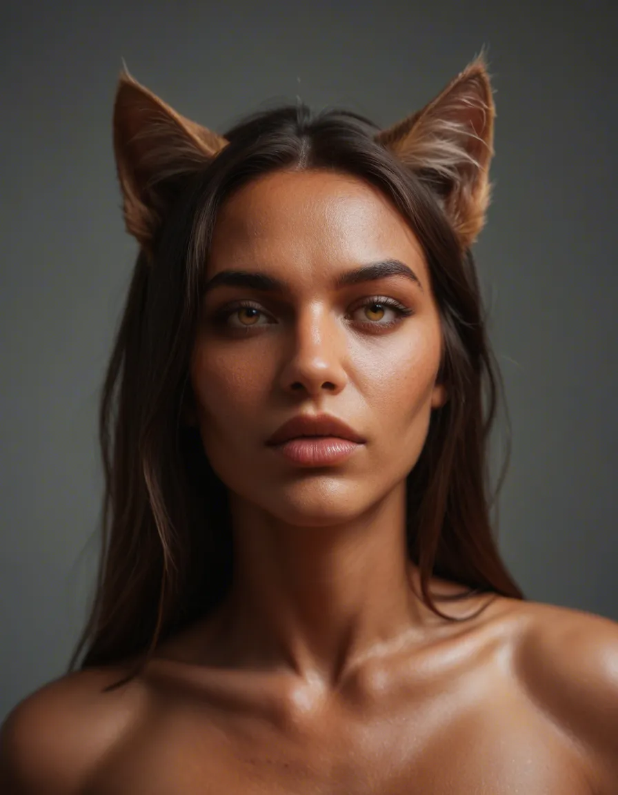 8k, sharp focus, detailed skin, catgirl, presenting, lips, natural skin texture, score_9, score_8, candid photo, realistic skin texture, visible skin pores, film grain, depth of field