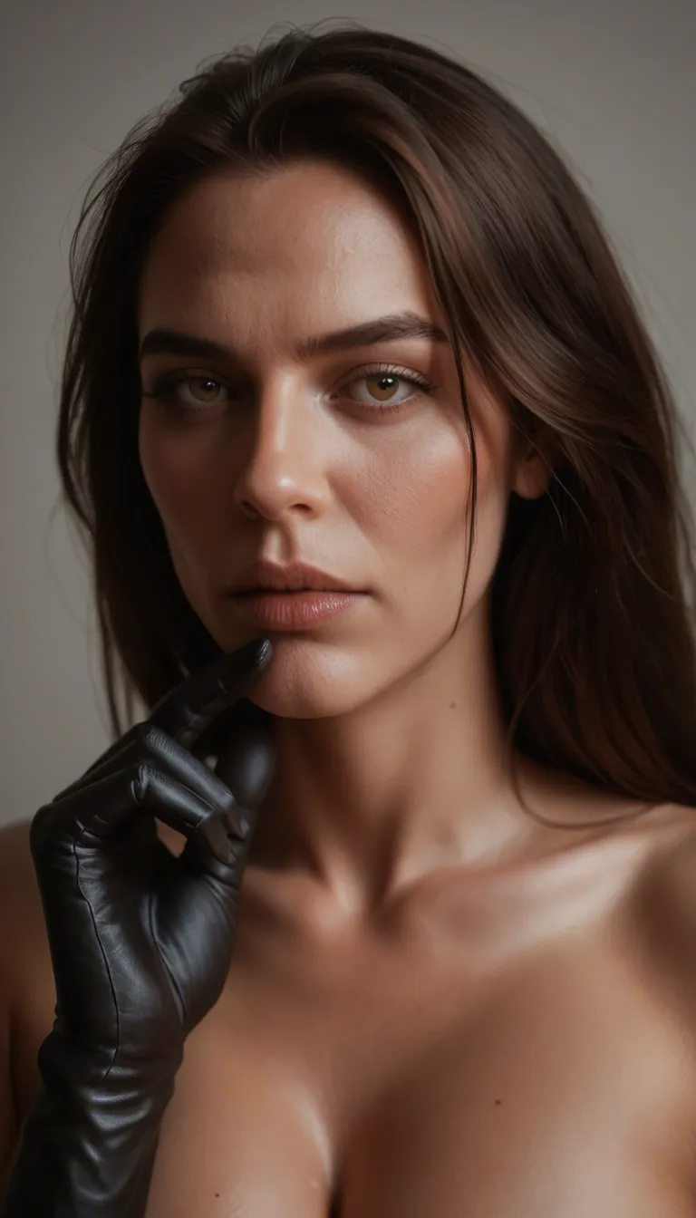 futanari, dslr, film grain, photorealistic, mature female, black gloves, futanari, hyperrealistic with a big dick really, really big, almost 38 cm, score_9, score_8, candid photo, realistic skin texture, visible skin pores, film grain, depth of field