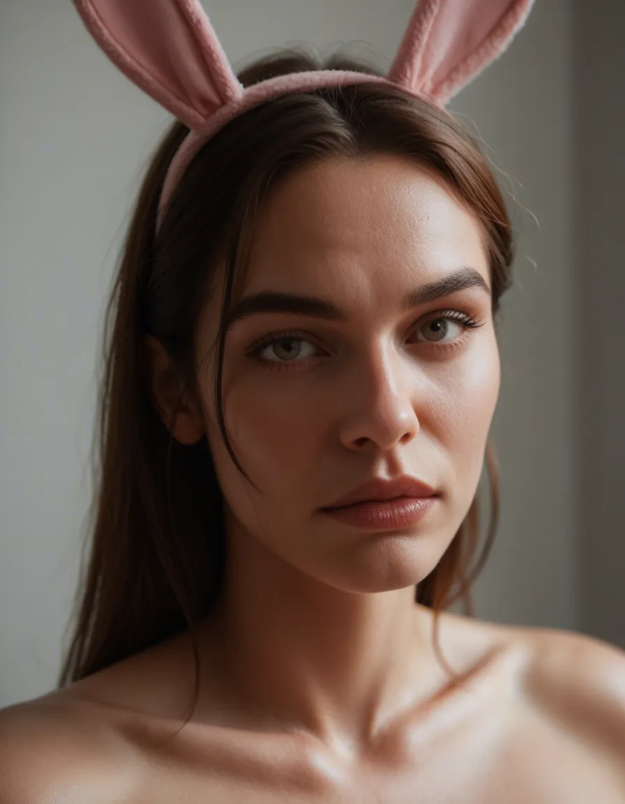 studio quality, sharp focus, close-up, princess, presenting, fake animal ears, depth of field, film photography, score_9, score_8, candid photo, realistic skin texture, visible skin pores, film grain, depth of field