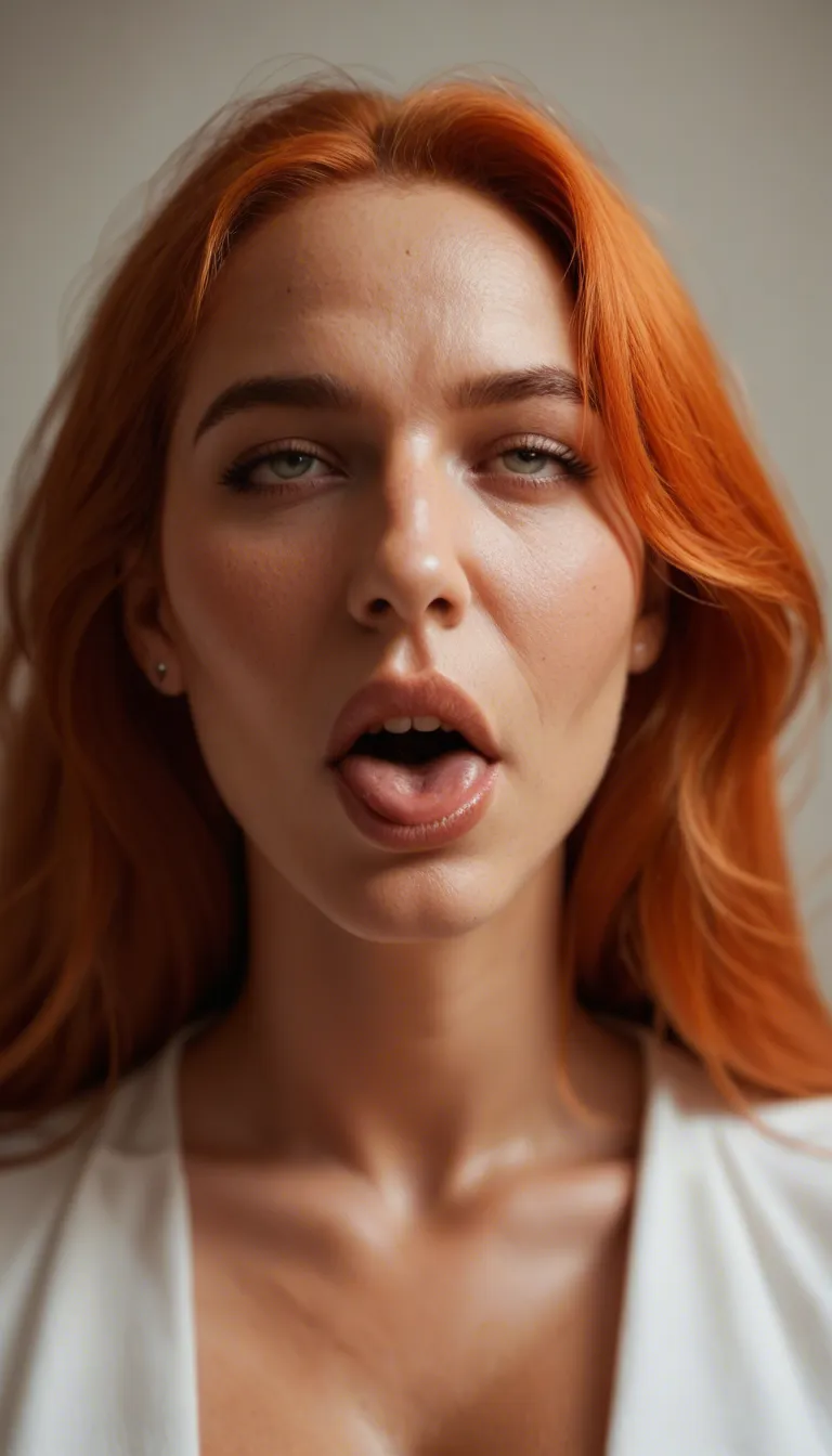 studio quality, sharp focus, milf, orange hair, puffy sleeves, ahegao, RAW photo