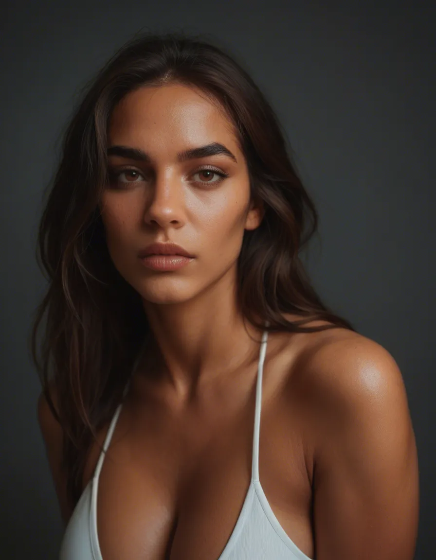 Hot sexy Latino hourglass figure, score_9, score_8, candid photo, realistic skin texture, visible skin pores, film grain, depth of field