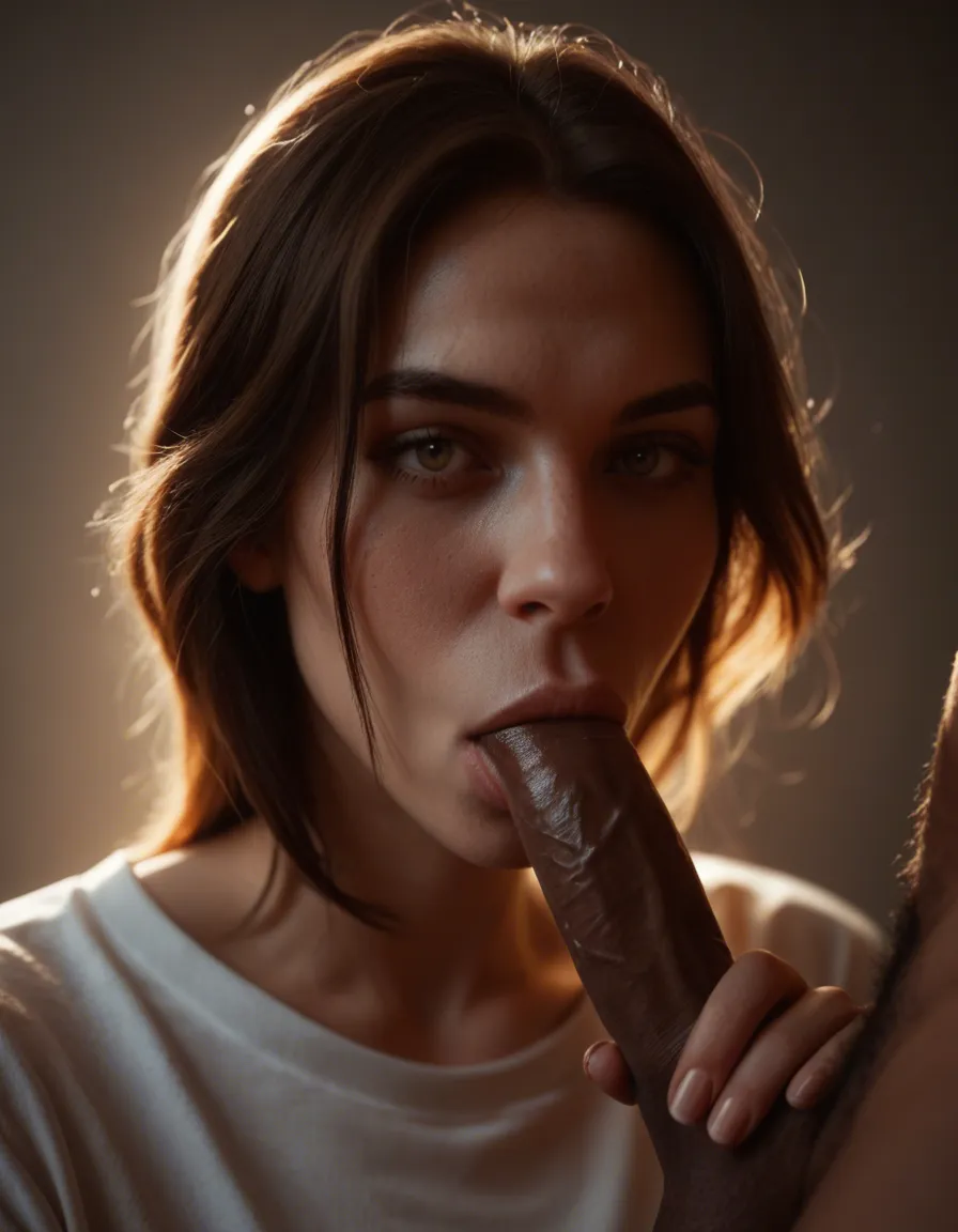 ultra HD, lifelike, bunny woman, white shirt, blowjob, dramatic lighting, dslr quality, score_9, score_8, candid photo, realistic skin texture, visible skin pores, film grain, depth of field