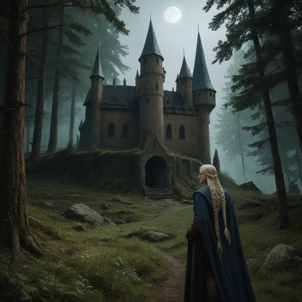 Setting: A medieval forest, midnight, moonlight, an atmospheric scene; moonlight filters through the trees; a medieval castle is visible on the horizon; the grass sways in the background. Pose: 1 woman and 1 man; the woman is blonde, has very long platinum-blonde braids, is of Caucasian origins, a 24-year-old bodybuilder, naked, topless, wearing gold hoop earrings, a brown leather collar, Dark Age-style boots, and wristbands; she is very muscular, has the physique of a bodybuilder, and very small breasts (muscles:1.9), as well as extremely long nipples and she lactation from her nipples. The man is a very thin Black man with a large penis. The woman is being anally fucked by the Black man in the doggy style position while she bends over a stone altar. Deers in the background, score_9, score_8, 3d render, octane render, subsurface scattering, ray tracing, smooth shading