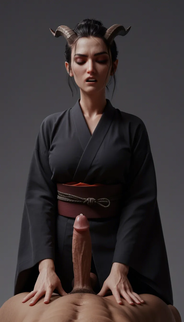 highres, sharp lines, succubus, orgasm, breasts, japanese clothes, gradient background, vivid colors, bouncing on penis