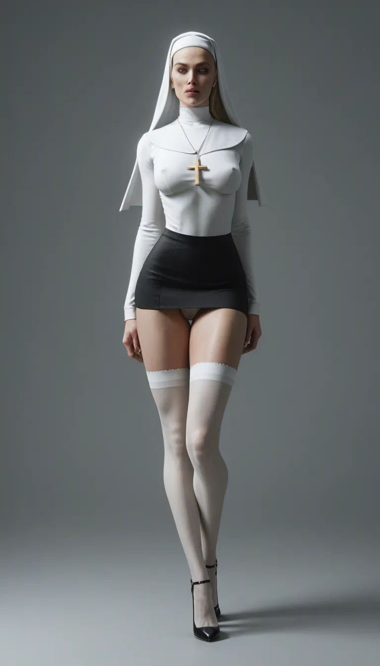hentai, uncensored, explicit, 1woman, blonde nun Celia, short open white nun habit, white mini skirt, white stockings, high heels, panties pushed aside, sitting at computer desk, 4-second video, smooth animation,
she is already urgently typing and clicking, focused on the screen, actively trying to open the door through the computer, concentrated expression with growing blush,
mimic chair tentacles fucking her hard under the desk, thick tentacle thrusting deep in and out of her pussy, another rubbing her clit intensely, tentacles squeezing and moving around her thighs, fluids dripping,
her body rocking with the thrusts, hips twitching, hands keep typing non-stop, sweat and blush increasing, biting lip while forcing herself to continue opening the door,
gothic room, high detail, digital anime style, continuous motion, NSFW, detailed face and expressions
