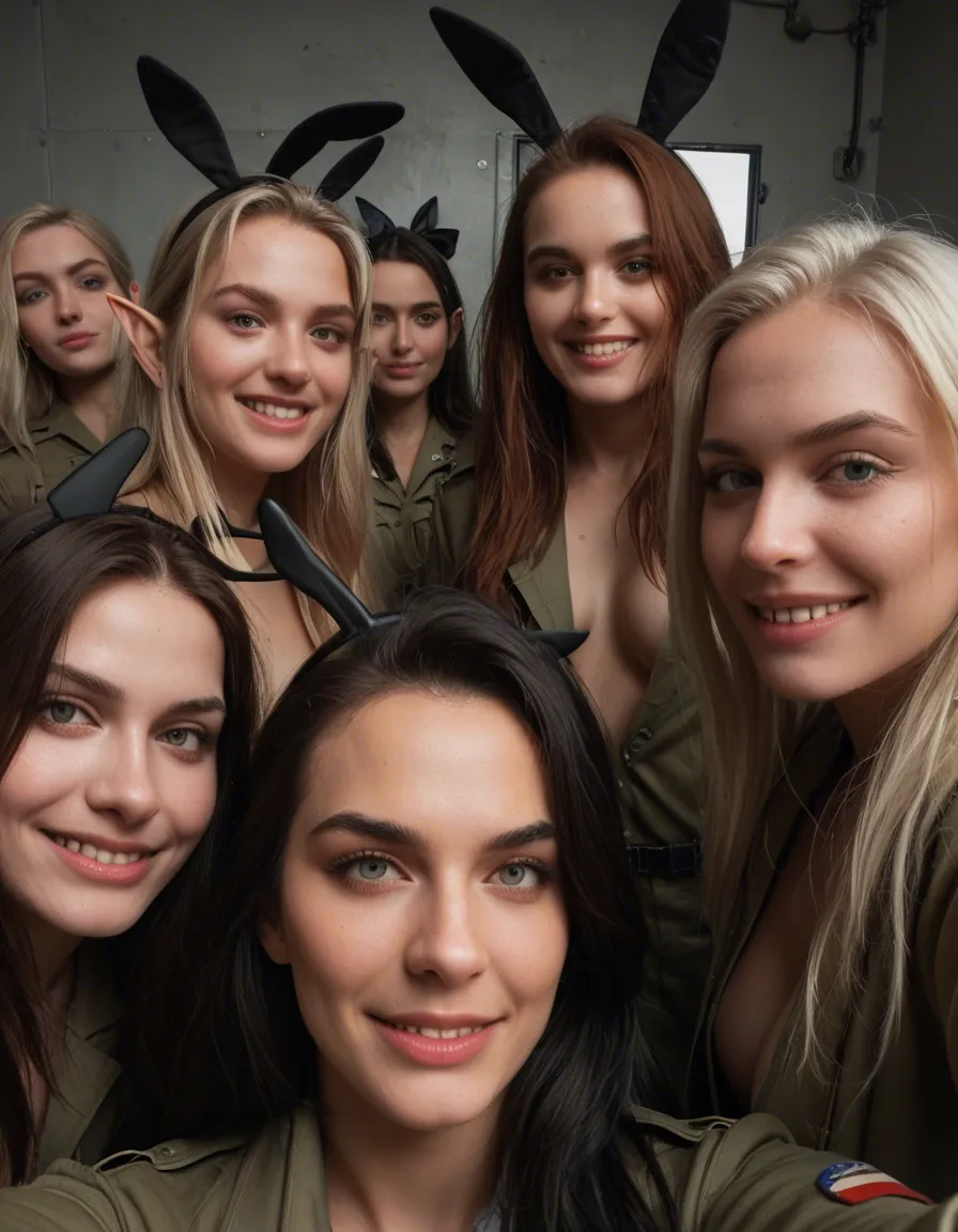 RAW photo, ultra realistic, close-up, princess, leg up, fake animal ears, military, 8k uhd picture_frame, science_fiction, studio quality, sharp focus, 5girls, hair bow, open clothes, bondage, volumetric light_smile, elf, selfie, gradient_background, grabbing_from_behind, @makise_kurisu, @hatsune_miku, score_9, score_8, candid photo, realistic skin texture, visible skin pores, film grain, depth of field, femdom, bdsm, score_9, score_8, candid photo, realistic skin texture, visible skin pores, film grain, depth of field