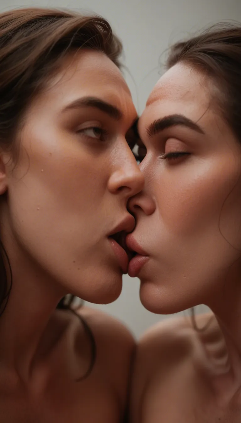 two very gorgeous lesbians grinding pussy, sexfight, kissing deeply devouring each other's mouth