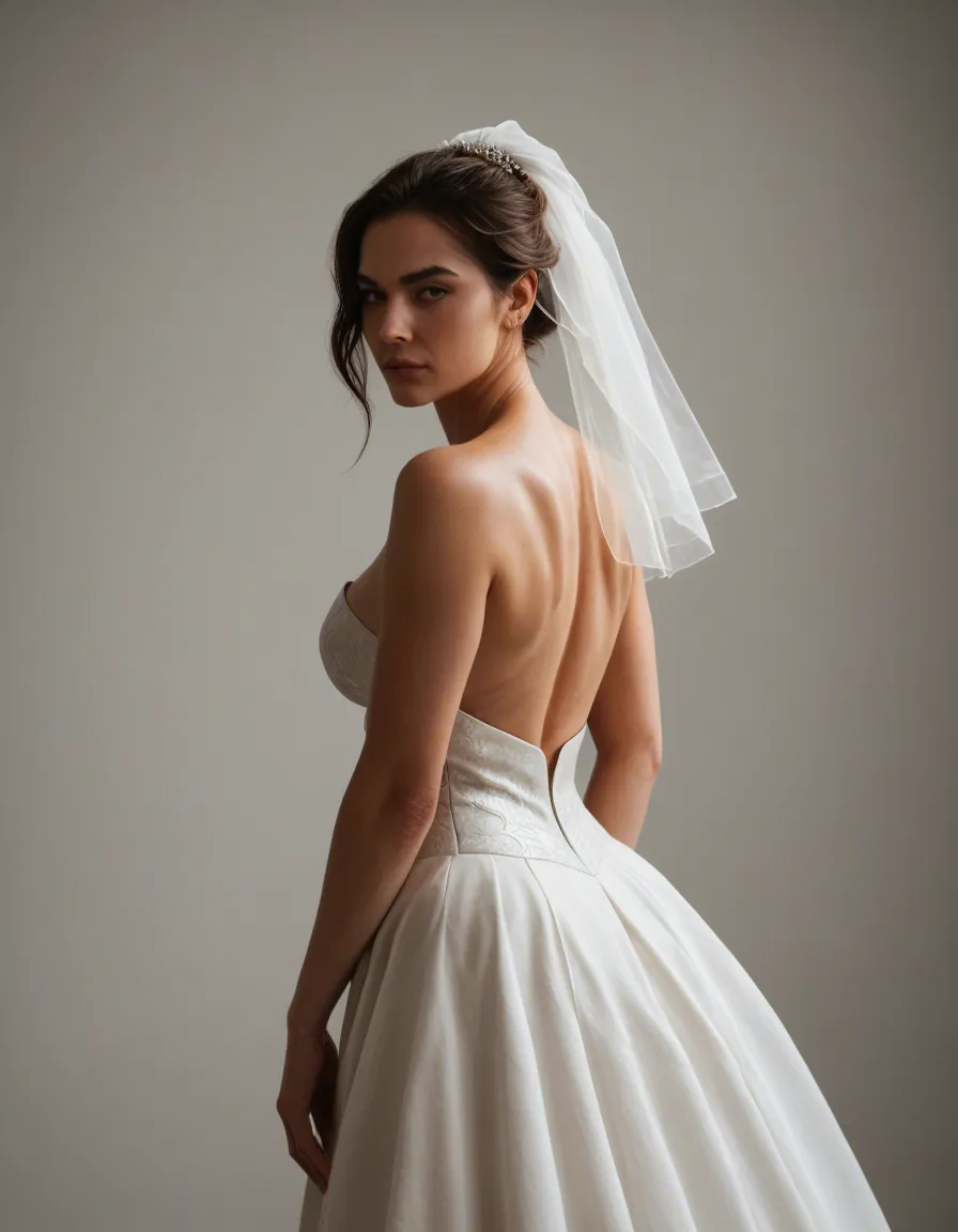 realistic, futanari, long white wedding_dress, erection_under_clothess, score_9, score_8, candid photo, realistic skin texture, visible skin pores, film grain, depth of field