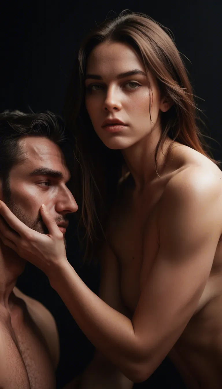 sharp focus, 8k uhd, 2boys, futanari, bare arms, black background, hyperrealistic