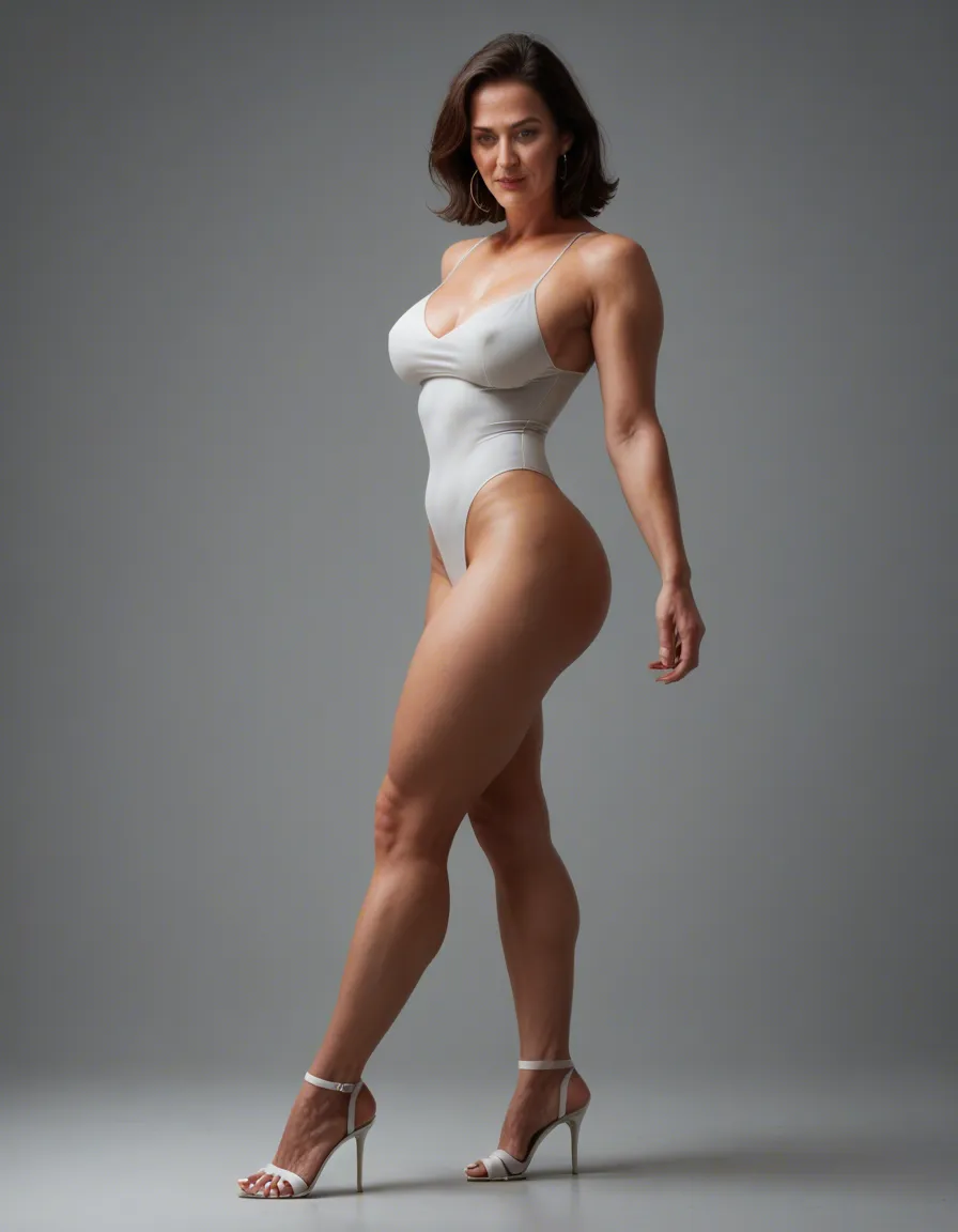 hot sexy mature milf who is always naked with high heels and white toenails, score_9, score_8, candid photo, realistic skin texture, visible skin pores, film grain, depth of field