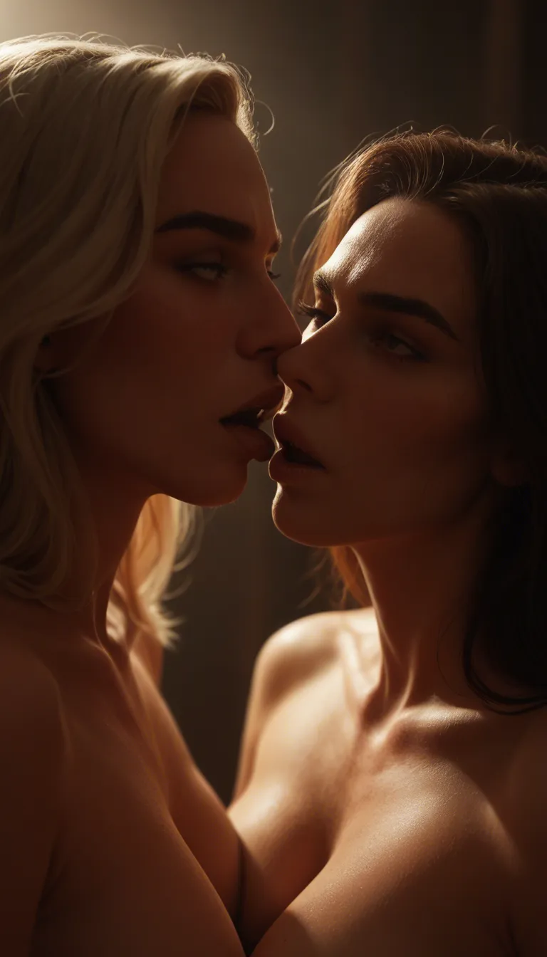hyper-realistic, intimate close-up of two young women in a passionate encounter. One woman is positioned over the other, her face pressed deeply and hungrily against the other's backside. The scene captures a raw, visceral moment of pleasure, focusing on the wetness and the intense physical connection. Soft, moody lighting, skin-to-skin contact with visible sweat beads, high detail on textures, 8k resolution, cinematic composition