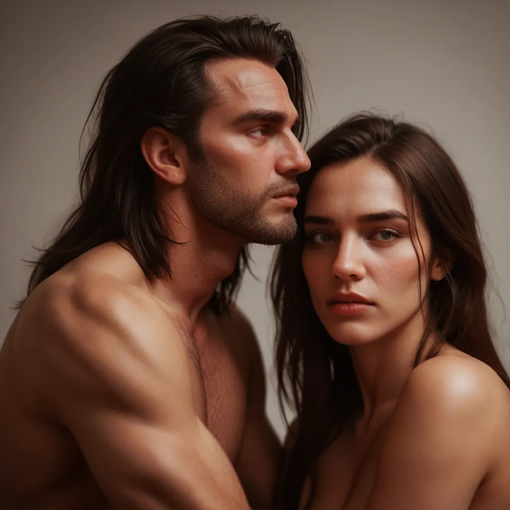 dslr, film grain, photorealistic, portrait, couple, spooning, bare arms, nervous blush, cinematic realism