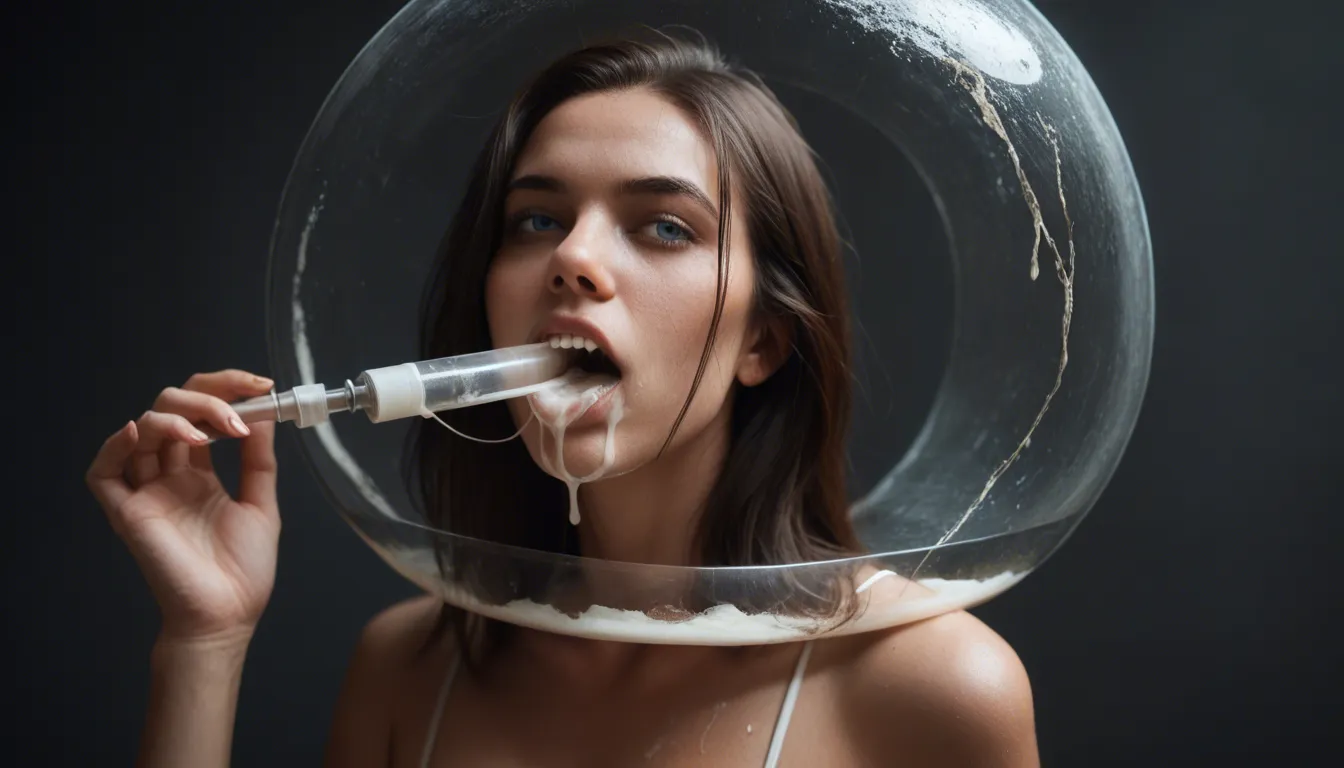23 year old female, dark brown hair, blue eyes, feeding_tube, transparent tube in mouth, cum flowing into mouth, excessive_cum, covered in cum, drooling cum, doggystyle, on all fours, all_fours , fishnets bodice, high_heels, rack, on rack, scifi,bdsm, medical play, anal fucking machine, dildo pistoning in and out, struggling against restraints, surprised look