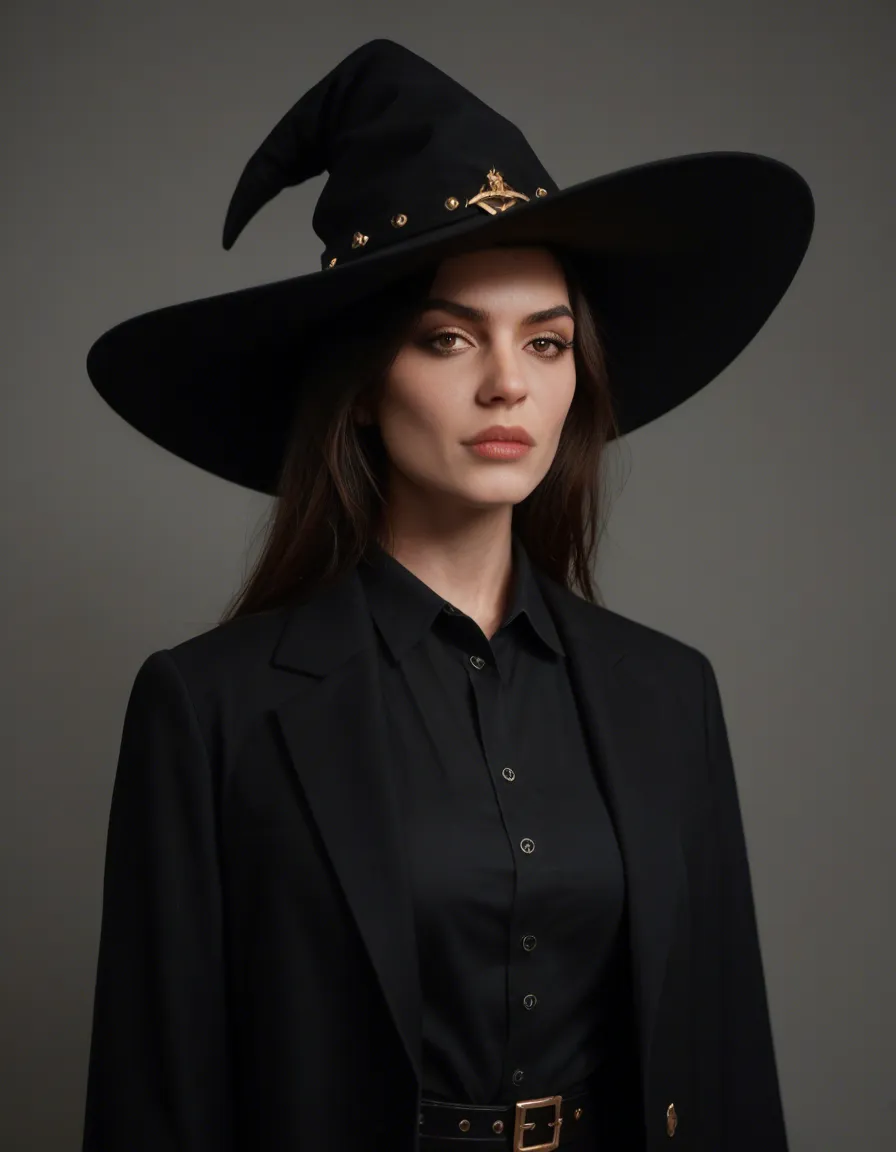 professional photo, high detail, witch, alternate costume, presenting, photorealistic, score_9, score_8, candid photo, realistic skin texture, visible skin pores, film grain, depth of field