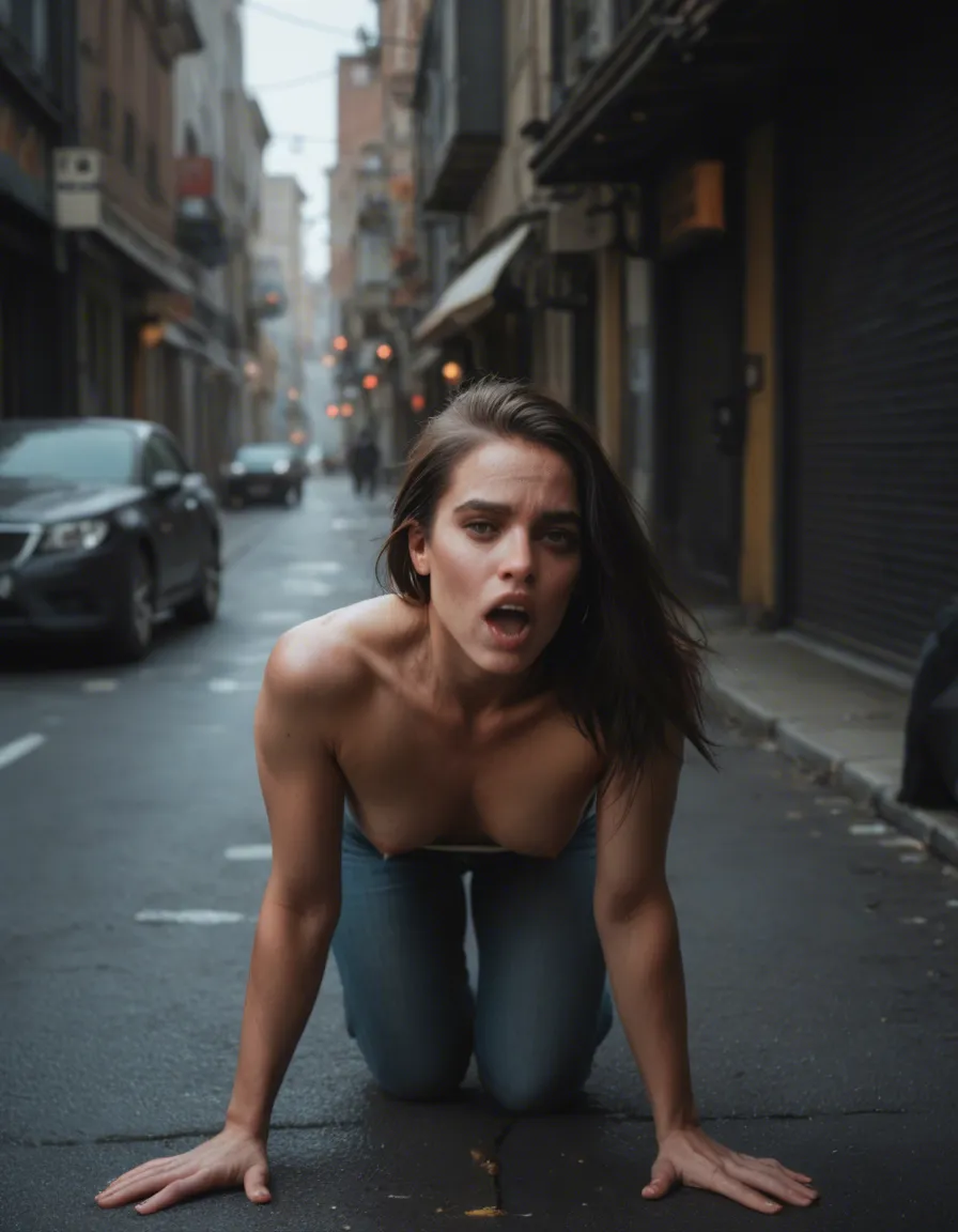femboy fucking a bollard on the street, score_9, score_8, candid photo, realistic skin texture, visible skin pores, film grain, depth of field