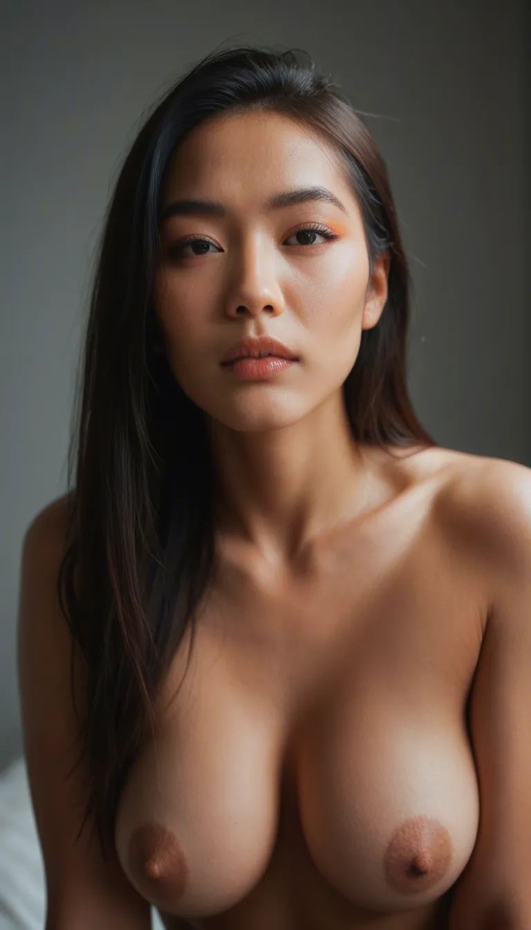 naked Asian beauty girl, with Long Hair, blue eyes and big tits wearing anaked Asian beauty girl, score_9, score_8, candid photo, realistic skin texture, visible Skin pores, film grain, depth of field. Squeezing her own breast with her fingers, a large amount of breast milk subsequently seeped out. #realistic /best_quality  #depth_of_field