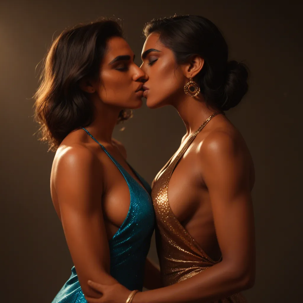 indian, lesbian, kissing neck, punjabi dress, one boob exposed weatish skin brown skin