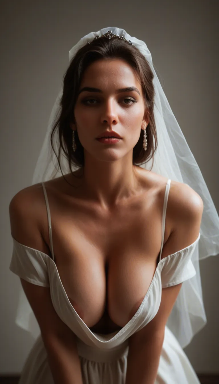 Desi bride downblouse, huge tits hanging under loose fitted blouse, exposing huge cleavage by bending down, slight glimpse of nipples slip under her blouse, score_9, score_8, candid photo, realistic skin texture, visible skin pores, film grain, depth of field