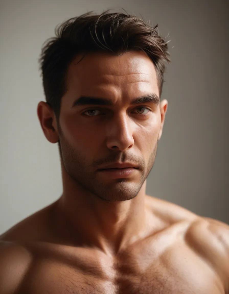 A buff black man jerking off, score_9, score_8, candid photo, realistic skin texture, visible skin pores, film grain, depth of field