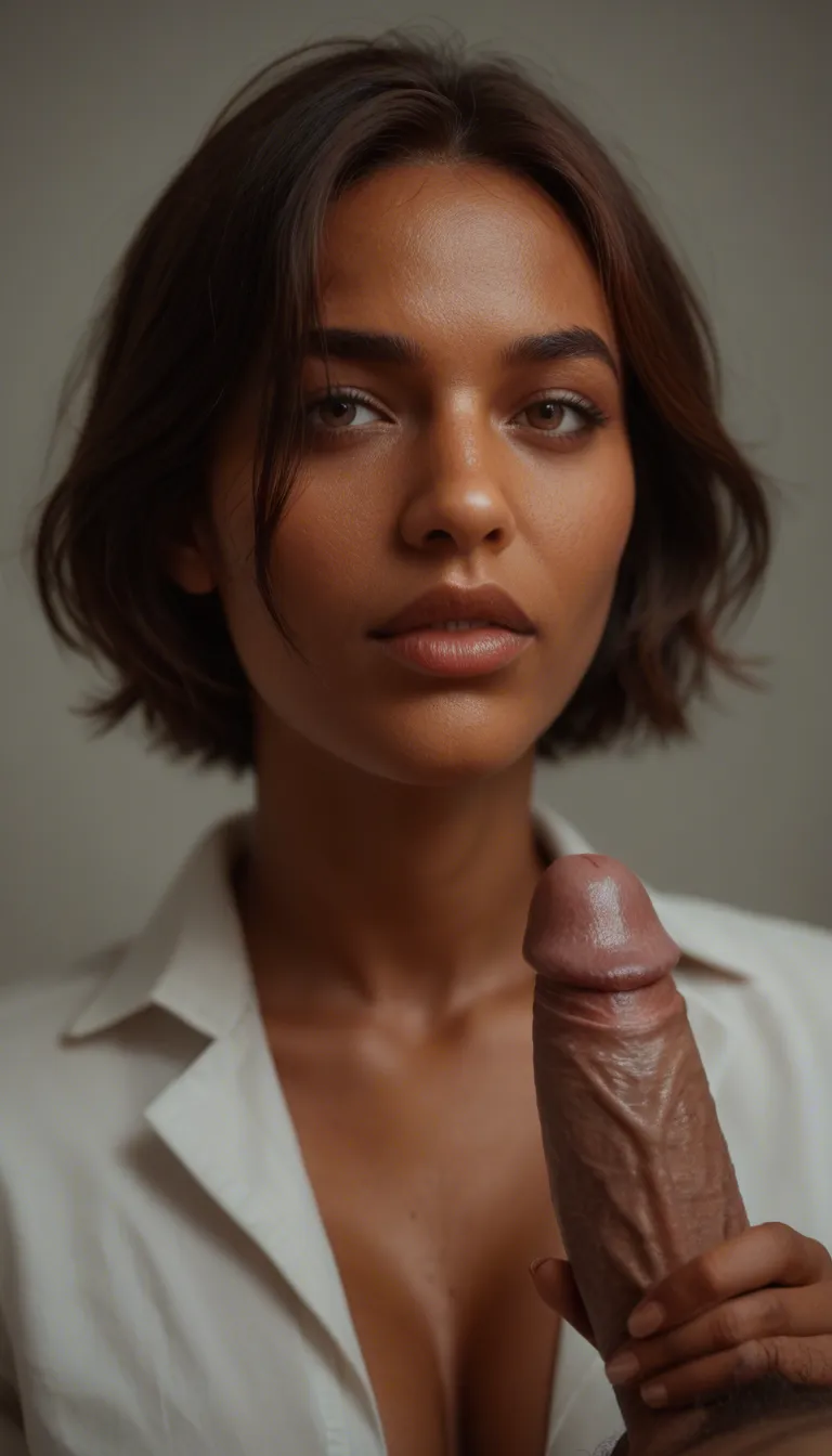tanned woman with short red_hair gives an old_man an unethusiastic handjob