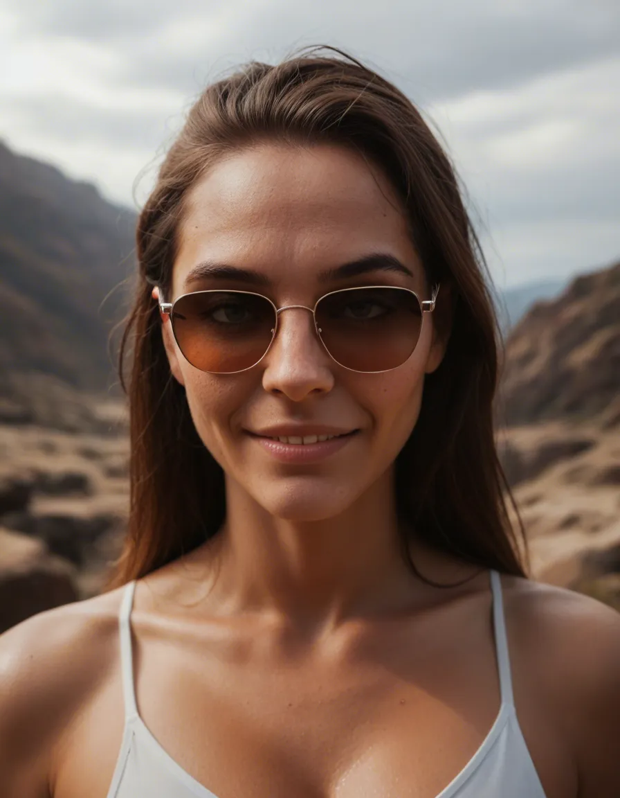 cinematic photo, 8k, princess, futanari, sunglasses, outdoors, shy smile, natural skin texture, score_9, score_8, candid photo, realistic skin texture, visible skin pores, film grain, depth of field