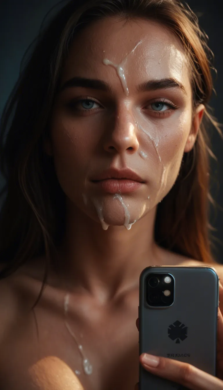 natural skin, sharp, solo female, slow turn, cum on face, hourglass figure, blue sky, smartphone snapshot