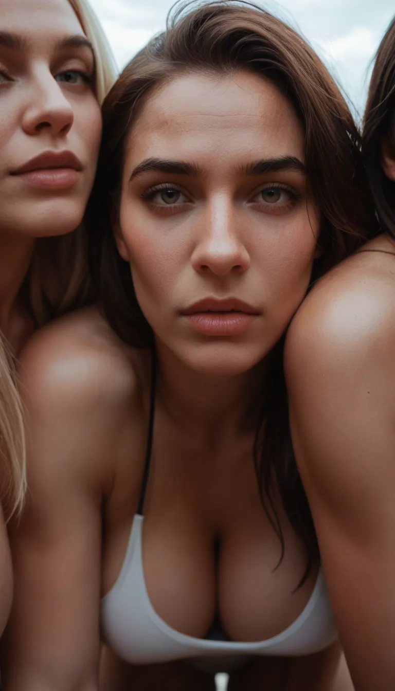 cinematic photo, 8k, 3women, large breasts, socks, presenting, day, close-up, dslr quality