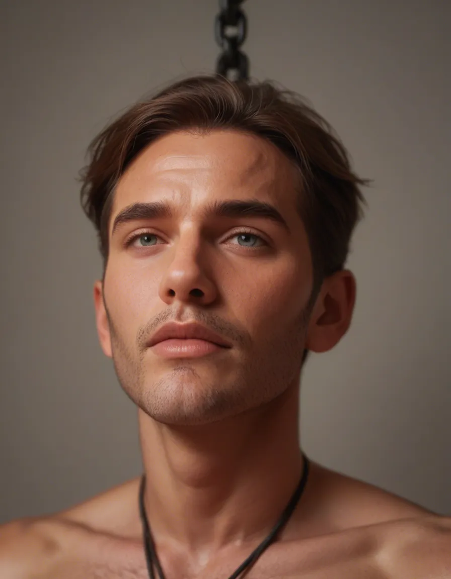 Cute boy, bondage, tiny cocktail in chastity, score_9, score_8, candid photo, realistic skin texture, visible skin pores, film grain, depth of field