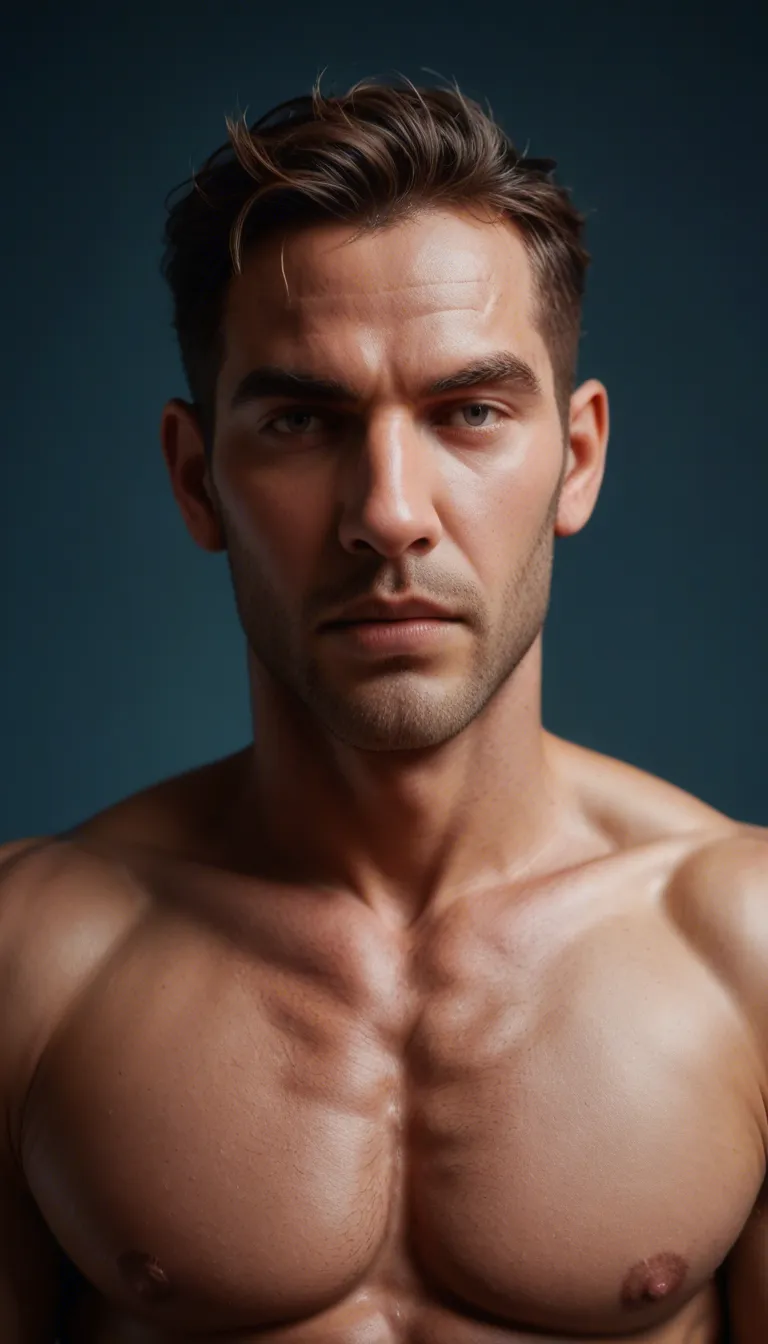 cinematic photo, 8k, dutch angle, princess, bondage, muscular male, blue background, natural skin texture