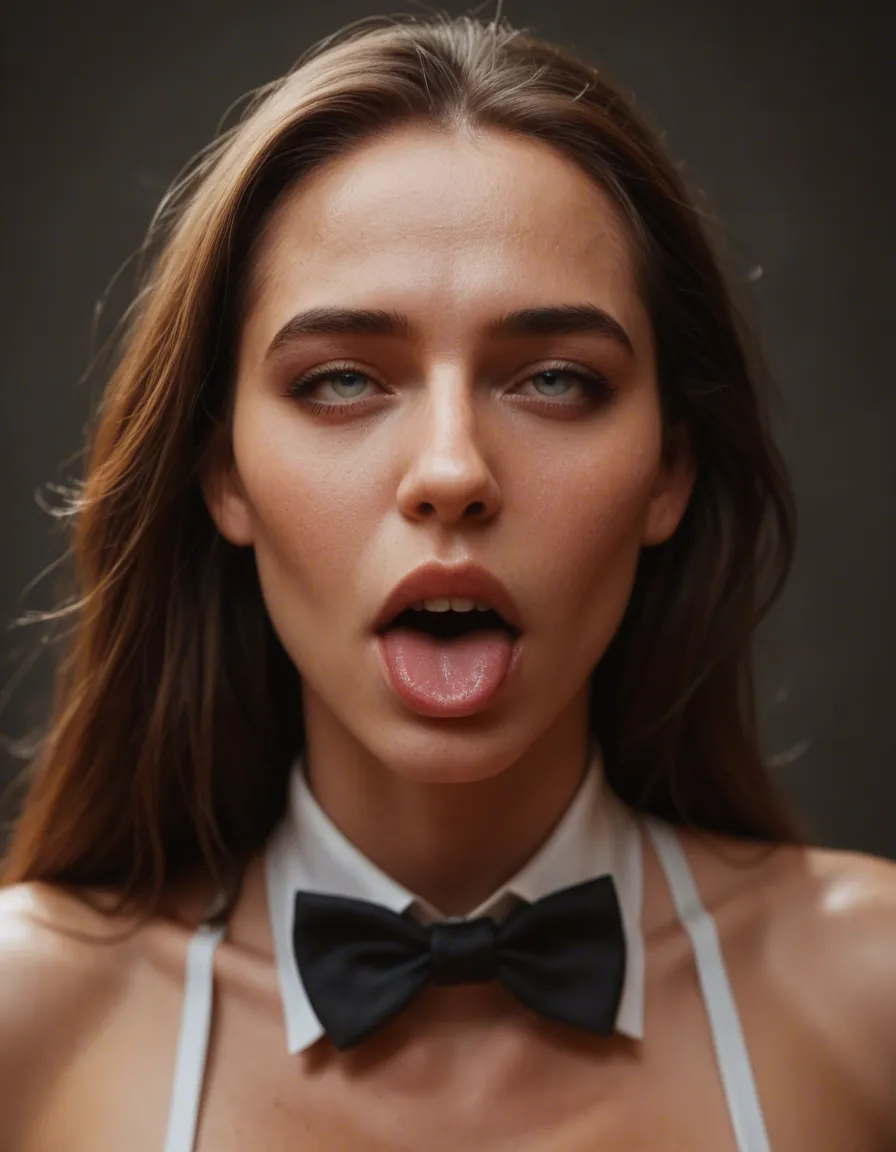 8k, sharp focus, detailed skin, multiple girls, breasts, bowtie, ahegao, hyperrealistic, score_9, score_8, candid photo, realistic skin texture, visible skin pores, film grain, depth of field