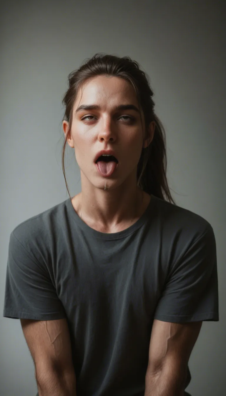ultra HD, lifelike, male focus, ponytail, shirt, ahegao, dslr quality