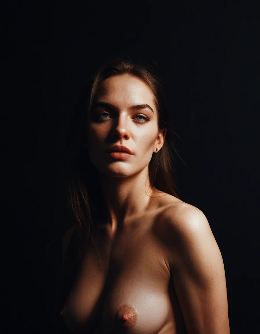 Jeune femme adulte (20-22 ans), silhouette fine et légèrement sensuelle.
Peau très pâle, presque porcelaine, avec de légères écailles de dragon visibles sur les joues, les épaules et les hanches.
Longs cheveux noirs lisses, raides, avec une frange droite qui tombe sur le front, longueur jusqu’au bas du dos.
Oreilles pointues d’elfe, ornées de boucles d’oreilles rouges allongées.
Cornes démoniaques noires, légèrement courbées vers l’arrière, sortant du haut de la tête.
Yeux rouges vifs (pupilles normales ou en fente de dragon selon l’expression).
Une aile d’ange blanche plumeuse à gauche et une aile de démon noire membraneuse à droite.
Longue queue de dragon noire, épaisse à la base, qui s’affine, avec des accents rouges et des écailles.
Cicatrices légères visibles sur le corps (notamment sur les bras et le torse).
Tenue (détails exacts)
Haut : Crop top / brassière noire moulante qui laisse le ventre entièrement découvert, avec des lanières et des sangles rouges.
Veste : Veste noire oversize ouverte, style gothic, épaules dénudées (off-shoulder), avec de nombreuses lanières rouges, chaînes, rubans et boucles. Motifs de dragon brodés en rouge sombre sur le dos.
Bas : Mini jupe noire plissée très courte, portée sur un pantalon/legging noir déchiré ou des bas.
Bas de jambes : Collants / cuissardes noires semi-opaques avec des jarretelles et des sangles noires + rouges qui remontent sur les cuisses.
Chaussures : Bottes plateforme noires hautes, à boucles et sangles, talons épais.
Accessoires :
Collier avec un gros cristal rouge en forme de losange (pendentif de sang).
Nombreuses lanières, chaînes et rubans rouges qui pendent.
Masque de renard (kitsune) blanc avec des motifs rouges (elle le porte parfois ou le tient).
Ceinture et harnais noirs avec des éléments rouges.
Palette de couleurs dominante
Noir profond, rouge sang / rouge sombre, blanc (ailes), touches de gris anthracite et de cristal rouge brillant. Avec le vagin écarté et mouillé, score_9, score_8, candid photo, realistic skin texture, visible skin pores, film grain, depth of field
