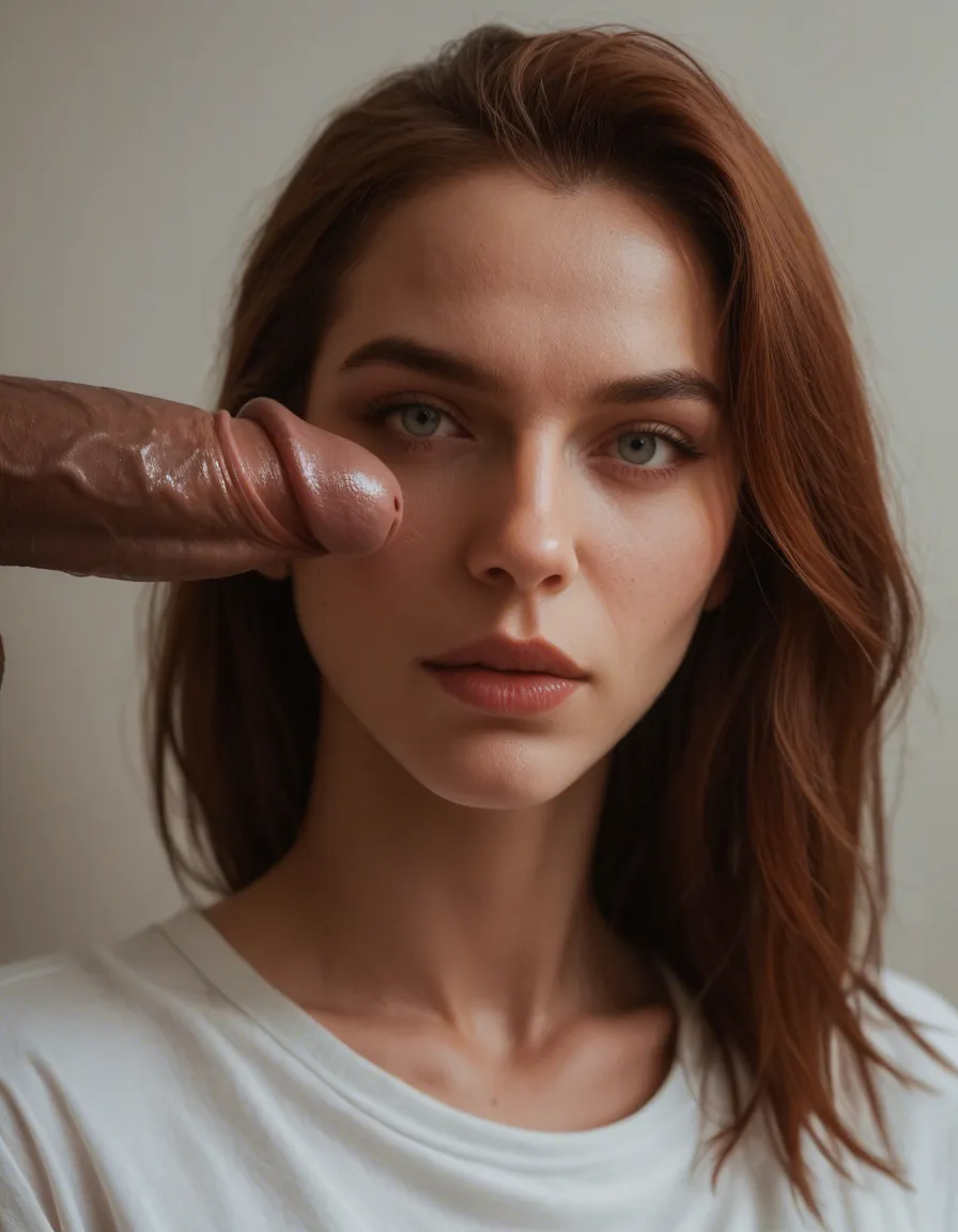 eine heisse transe mit schwazem langen haar und grossen brüsten spielt an ihrem penis und hoden herum., score_9, score_8, candid photo, realistic skin texture, visible skin pores, film grain, depth of field
