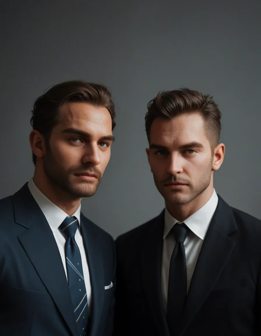 best quality, hyperrealistic, 2boys, athletic build, necktie, bondage, portrait, golden hour, natural skin texture, score_9, score_8, candid photo, realistic skin texture, visible skin pores, film grain, depth of field