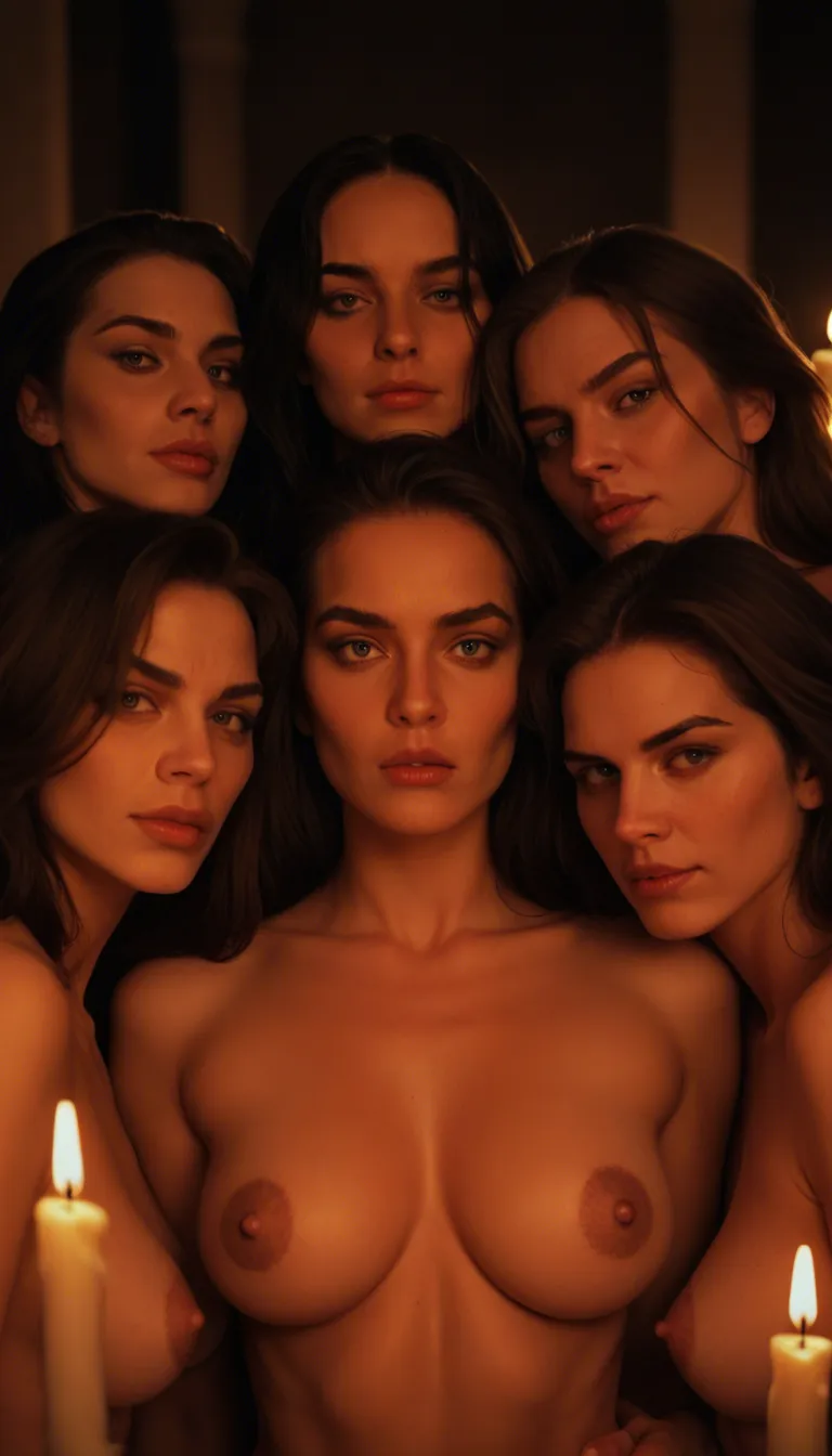 dslr, film grain, photorealistic, 4women, puffy sleeves, spooning, candlelight, hyperrealistic, 

mature_female, topless,woman_on_top, multiple_boys, large_penis, oral, anal, vaginal, double_penetration,
