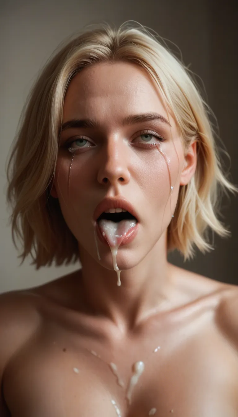 RAW photo, ultra realistic, blonde_hair, short_hair, ahegao, crying_with_eyes_open, cum_in_mouth, fellatio, back missionary