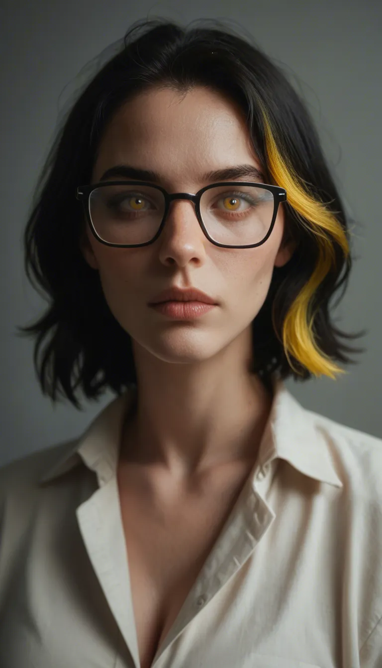 1girl, black hair, glasses, rectangle black frame glasses, yellow highlights, medium hair, yellow eyes, light blue ring around pupils, bright pupils, mecha musume, medium breasts, breasts, yellow lip stick, halo, halo above head, light blue halo, halo in the shape of a accretion disk, leotard, legs, bare shoulders, sexy, skin tight, tight clothes, serious, {finger-loop sleeves}, gauntlet sleeve, thighhighs, thighhighs with with glowing cyan energy trim, black, flat-heeled latex Go-Go boots with frontal zippers, 1 male, white male, featureless male, saliva trail, saliva, nsfw, {{disgust, disgusted expression}}, {{aggressive male, very sweaty, sweaty clothes, visible air, wrist cuffs, tongue, sloppy deepthroat, penis penetration, doggy style, sex , grabbing hair, rough sex, torn leotard, torn clothes, nipples, breasts, tied up, restraints, restrained,}}