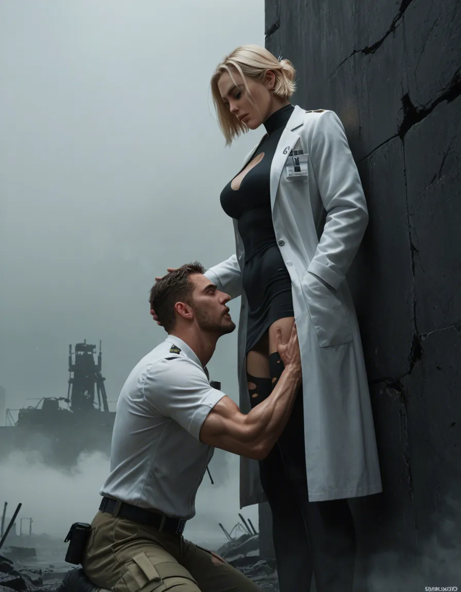 Giant muscular_female, petite male, adults, extreme size_difference , female torn_clothes , female blonde_hair short_hair_with_long_locks , male scientist lab_coat, military lab, fog, science_fiction , femdom, pinned male against_wall, assertive_female, serious female looking_at_another, nervous blush male looking_up , breast_press, male black medium_hair, female abs, female big biceps, female big shoulders, female thick_thighs, female huge_ass, female wide_hips, huge_breasts, male narrow_waist, male stubble, throat lift, female carrying male, domination, eye_contact, aged_up serious female looking_at_another, nervous



Giant muscular_female, petite mature_male , extreme size_difference, huge height_difference, female torn_clothes crop_top underwear, female blonde_hair short_hair_with_long_locks , thin male military_uniform , military , science_fiction , femdom, throat lift, female carrying male,  pinned male against_wall, confident female, angry female looking_down , female talking, nervous blush male looking_up , breast_press, male black medium_hair, female abs, female big biceps, female big shoulders, female thick_thighs, female huge_ass, female wide_hips, huge_breasts, male narrow_waist, male stubble, domination, eye_contact, aged_up, /masterpiece

Giant muscular_female, petite mature_male , extreme size_difference, huge height_difference, female torn_clothes crop_top underwear, female blonde_hair short_hair_with_long_locks , thin male military_uniform , military , science_fiction , femdom, throat lift, female carrying male, aggressive female, pinned male against_wall, confident female, angry female looking_down , female talking, nervous blush male looking_up , breast_press, male black medium_hair, female abs, female big biceps, female big shoulders, female thick_thighs, female huge_ass, female wide_hips, huge_breasts, male narrow_waist, male stubble, domination, eye_contact, aged_up, /masterpiece, score_9, score_8, cinematic film still, anamorphic, film grain, dramatic lighting, shallow depth of field
