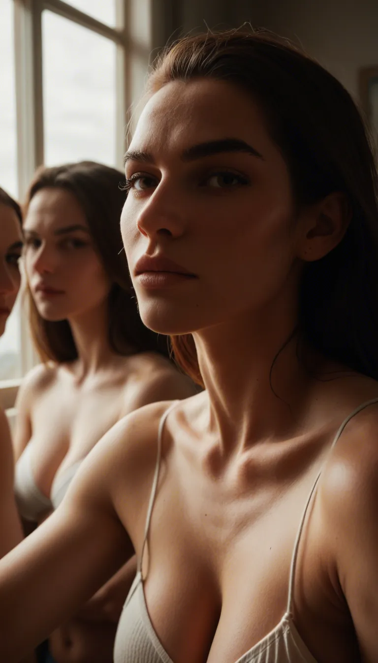 highly detailed, natural lighting, 4girls, futanari, collarbone, window, 8k uhd photo