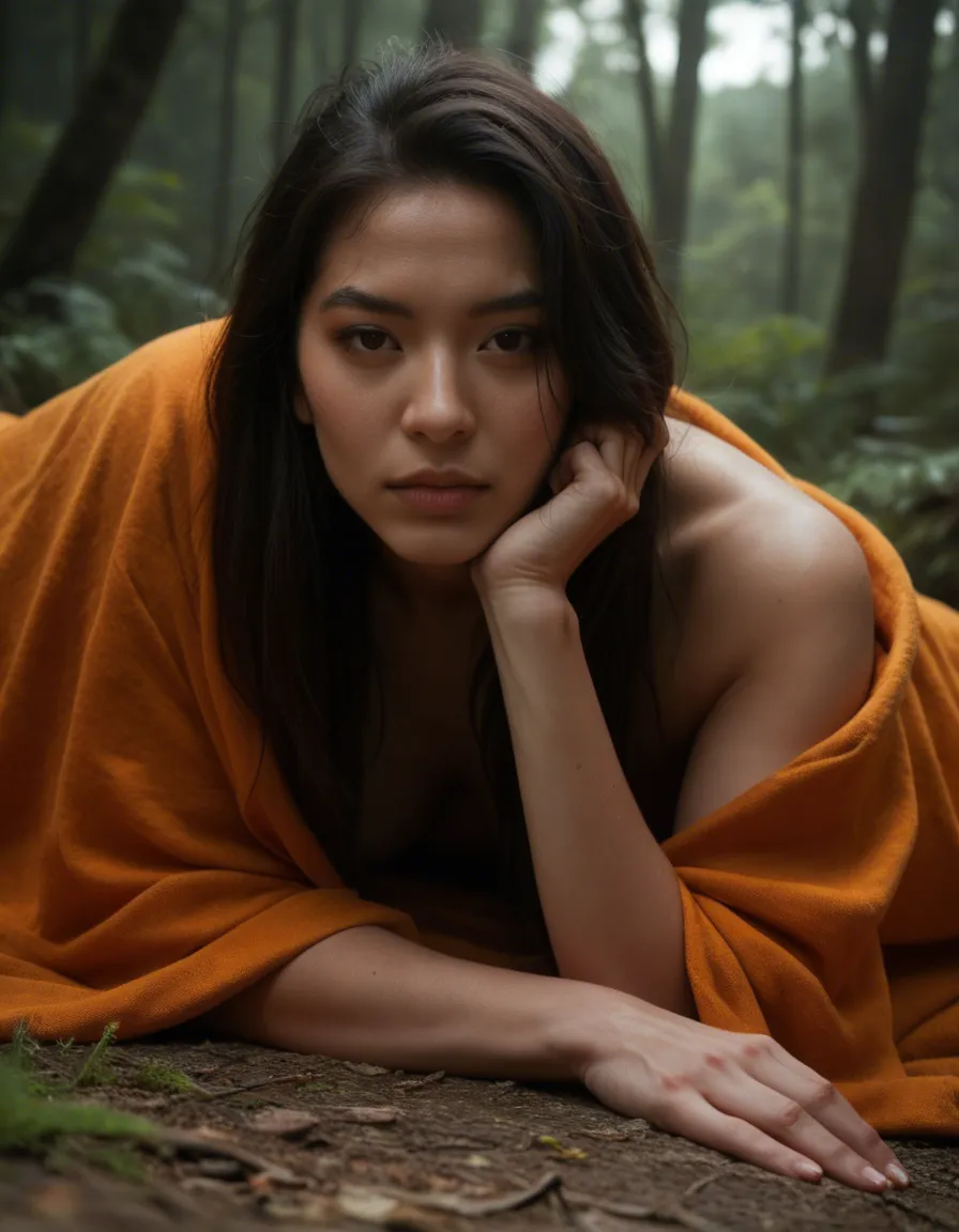 futanari, a slim asian futanari sits fully naked on an orange blanket in a grey forest. she smiles eagerly. Her long soft cock rest on her leg, score_9, score_8, candid photo, realistic skin texture, visible skin pores, film grain, depth of field, score_9, score_8, candid photo, realistic skin texture, visible skin pores, film grain, depth of field