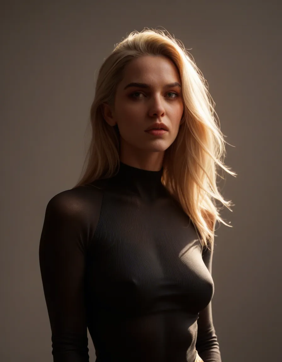 8k, sharp focus, detailed skin, demon girl, blonde hair, long sleeves, bondage, studio lighting, film photography, score_9, score_8, candid photo, realistic skin texture, visible skin pores, film grain, depth of field