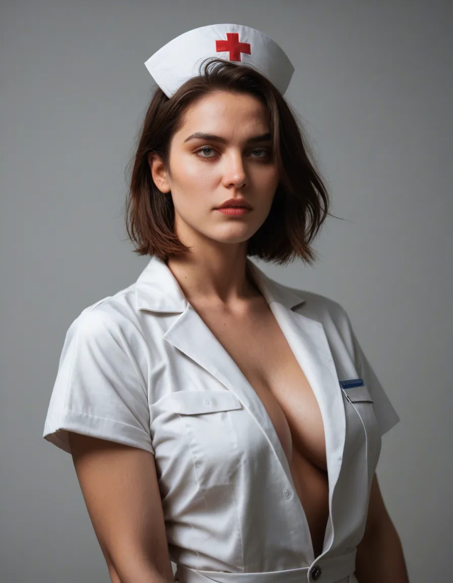 RAW photo, ultra realistic, nurse, medium hair, official alternate costume, fully nude, 8k uhd photo, score_9, score_8, candid photo, realistic skin texture, visible skin pores, film grain, depth of field