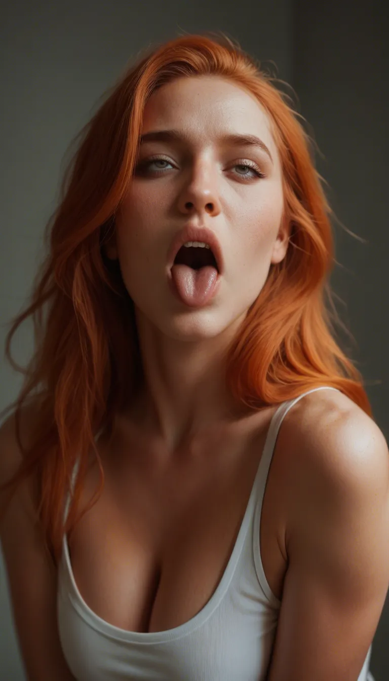 Lockiges, Ginger Haar, mit blauen suchen fickt mich und stöhnt dabei laut. Macht dabei ahegao und reitet mich
