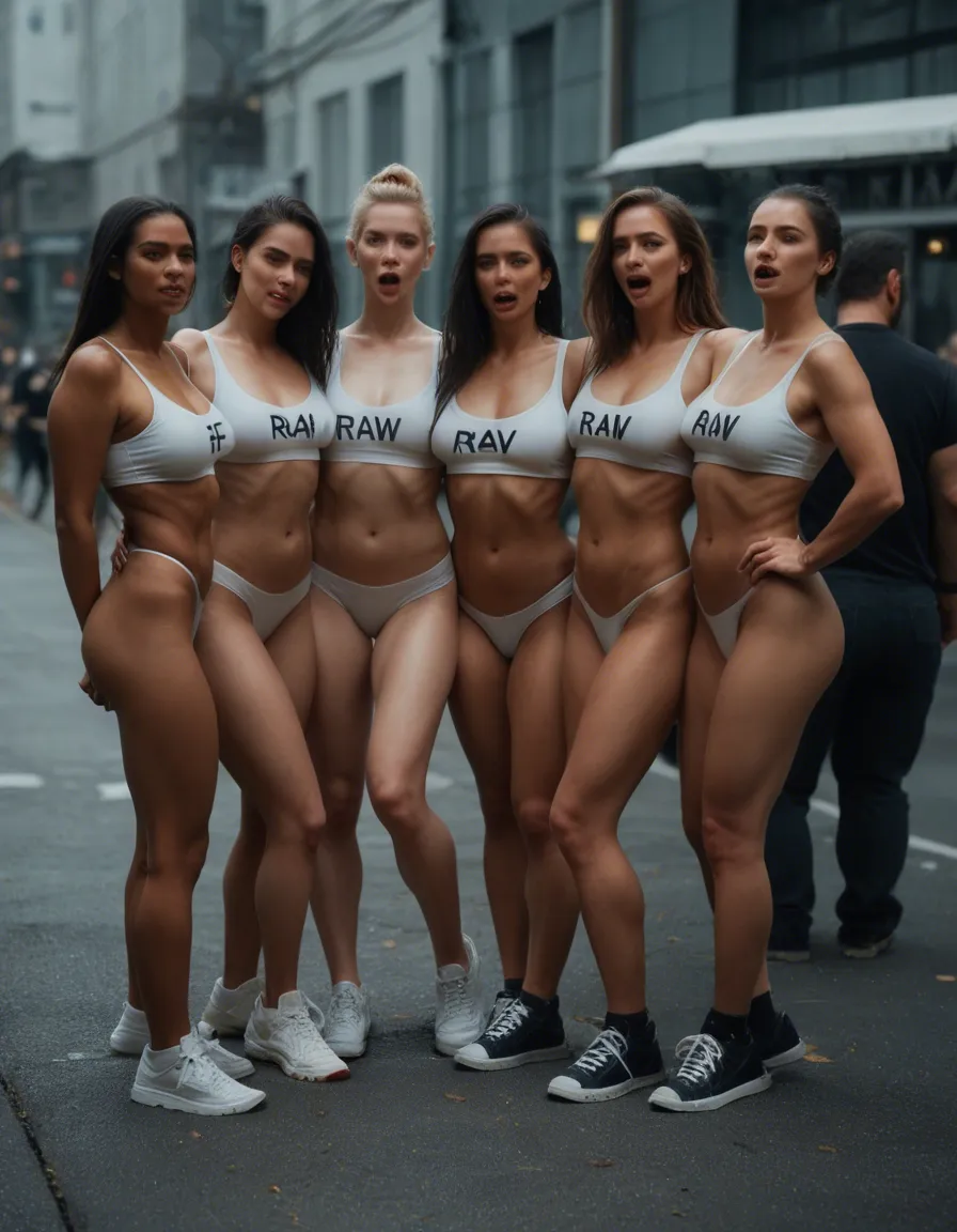 RAW photo, ultra realistic, 4women, sidelocks, shoes, ahegao, natural skin texture, score_9, score_8, candid photo, realistic skin texture, visible skin pores, film grain, depth of field