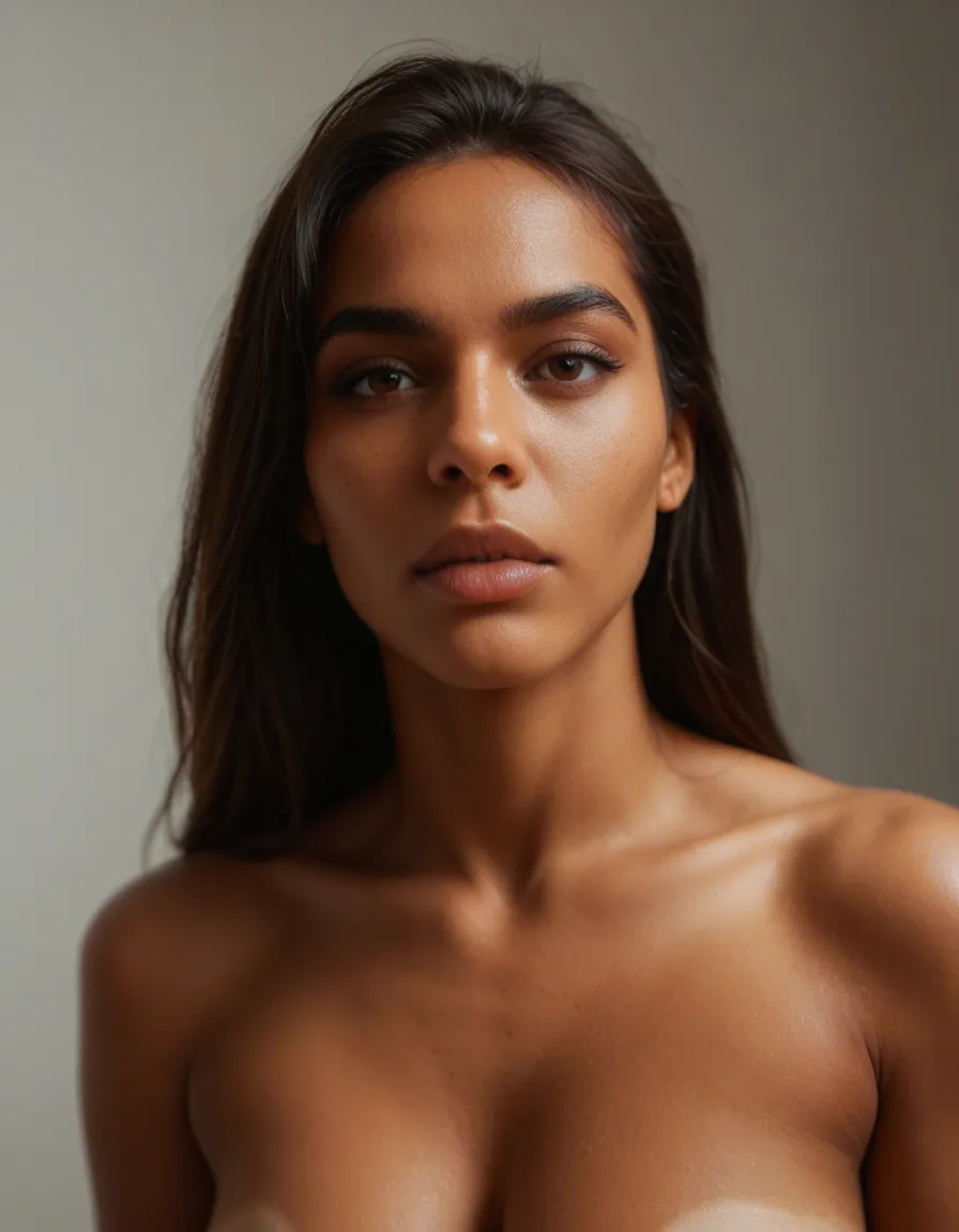 A Latina baddy that's naked, score_9, score_8, candid photo, realistic skin texture, visible skin pores, film grain, depth of field
