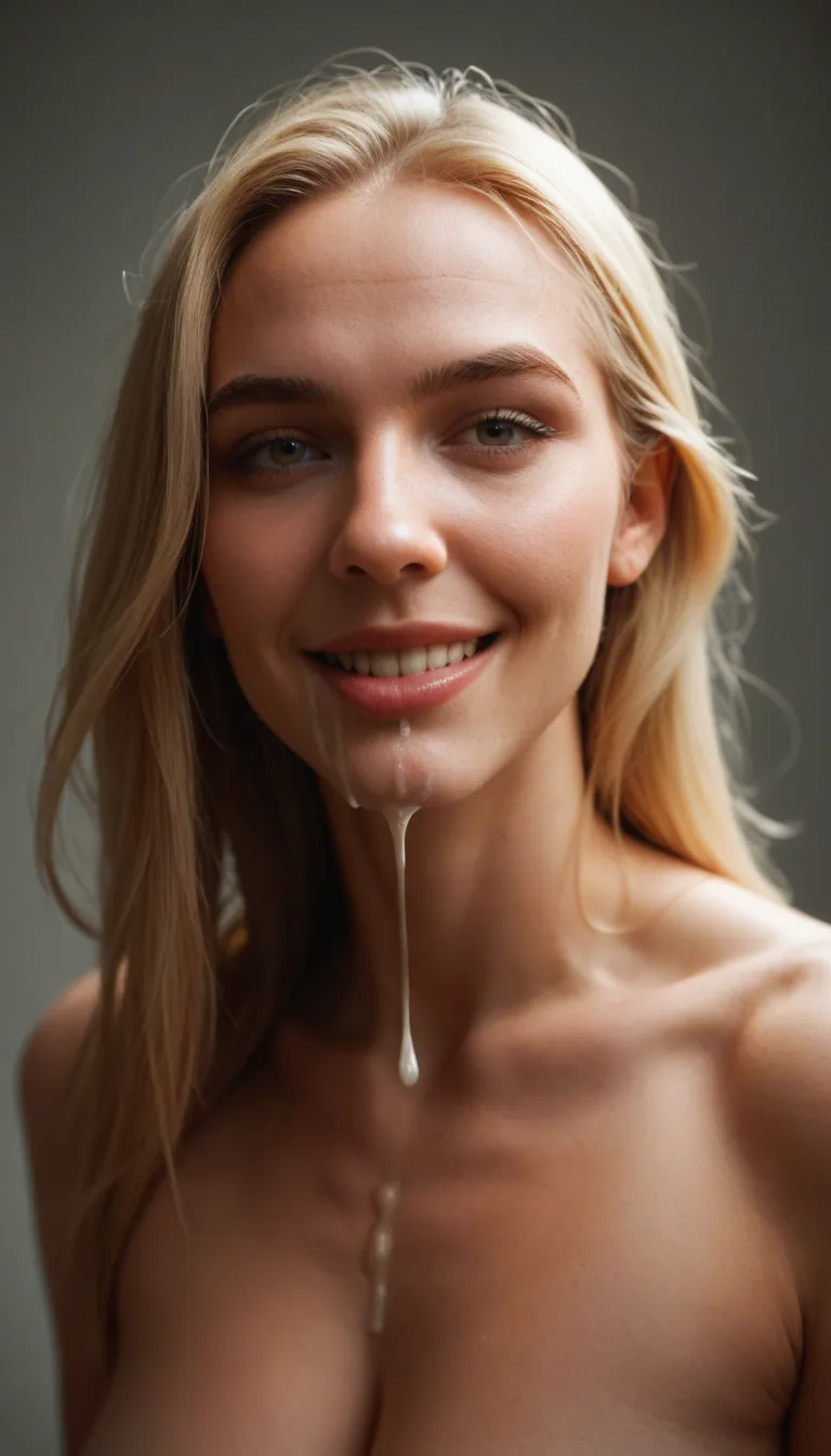 very skinny cute blonde rimjob lick from taint to tip of cock eye contact spit drool sloppy cum shot dripping down chin out of mouth smiling