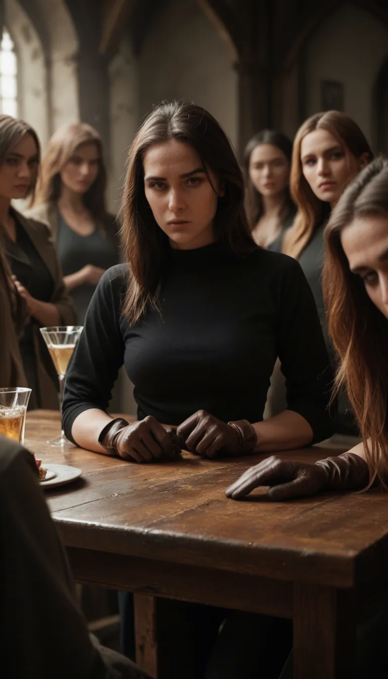 sharp focus, 8k uhd, 4women, medium breasts, gloves, bondage, table, 8k uhd photo