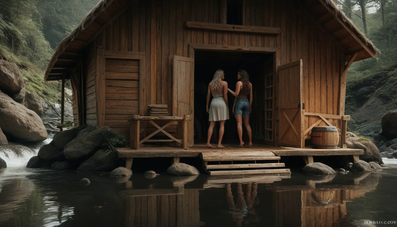 RAW photo, cinematic film still, ultra realistic, score_9, score_8, two attractive 20-year-old women, 1platinum blonde with long wet wavy hair, 1brunette with a brown ponytail, standing close outside a rustic wooden cabin by the water, deep sharp focus, wide shot down to knees, looking at each other, gentle smile, soft sensual expression, candid lifestyle photo, wet skin, water droplets, wearing tiny tight pastel sundresses, one sundress is pastel purple, the other is pastel green, background is a highly detailed wooden log wall and forest, score_9, score_8, cinematic film still, anamorphic, film grain, dramatic lighting, shallow depth of field
