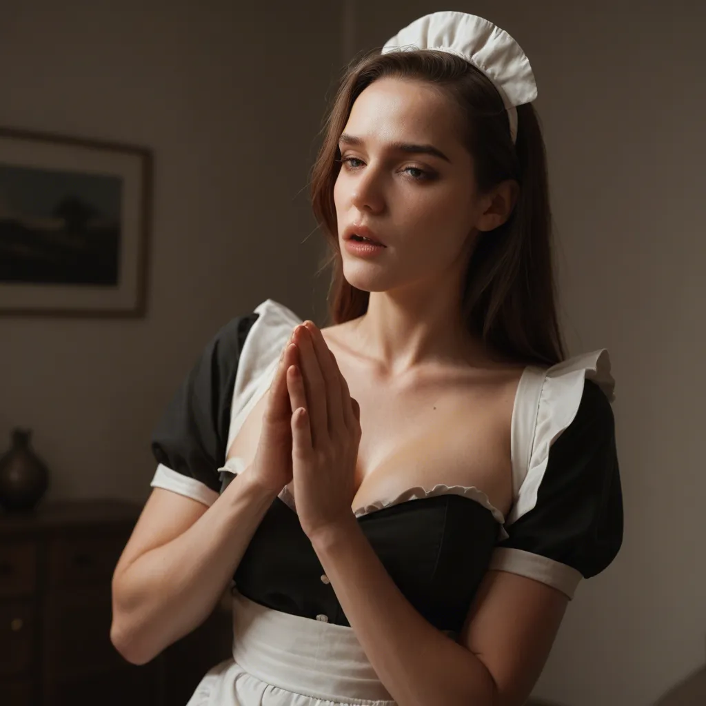studio quality, sharp focus, maid, masturbation, hands up, cinematic realism