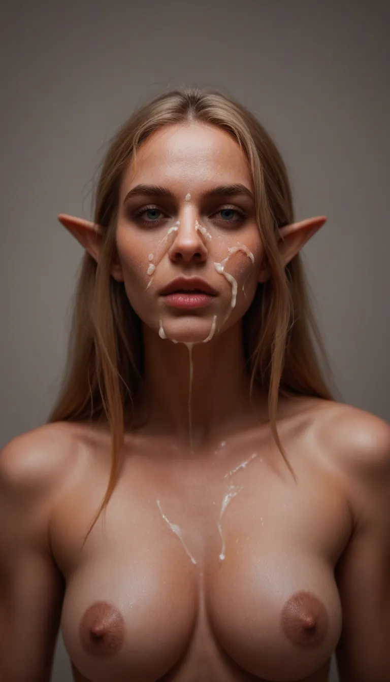 RAW photo, ultra realistic, elf woman, panties, cum on face, cinematic realism